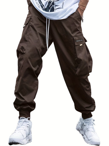 Men’s Multi-Pocket Cargo Pants – Hip-Hop Streetwear Drawstring Trousers