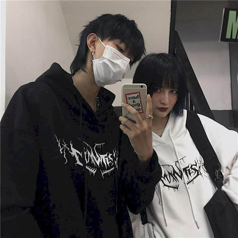Men’s Gothic Lightning Print Hoodie – Streetwear Oversized Fleece Sweatshirt