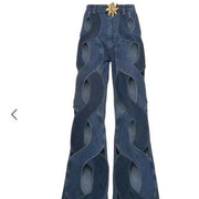 Women’s Cutout Flare Denim Pants – Hollow Criss-Cross Streetwear Jeans