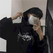 Men’s Gothic Lightning Print Hoodie – Streetwear Oversized Fleece Sweatshirt
