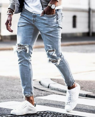 Men’s Ripped Skinny Jeans – Distressed Streetwear Denim Pants