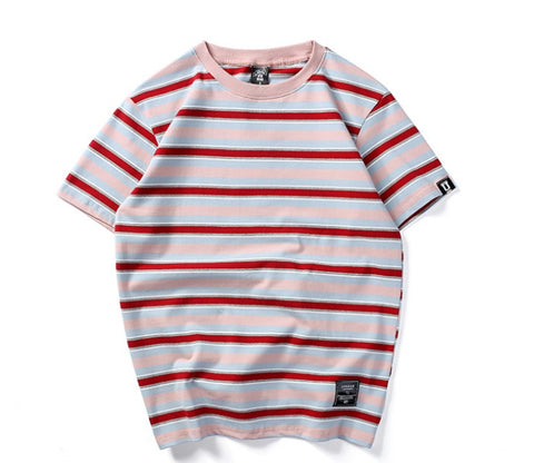Men’s Harajuku Striped T-Shirt – Casual Short Sleeve Hip Hop Streetwear Top