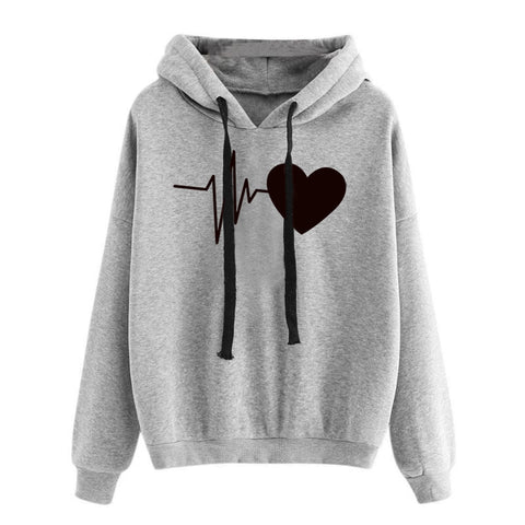Women’s Heart Print Hoodie – Streetwear Long Sleeve Sweatshirt for Spring & Autumn
