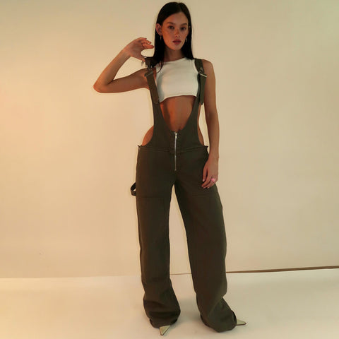 Women’s Y2K Denim Overalls – Loose Streetwear Jumpsuit with Zipper & Pockets