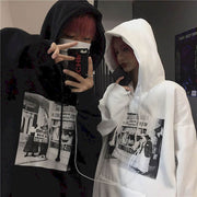 Men’s Gothic Lightning Print Hoodie – Streetwear Oversized Fleece Sweatshirt
