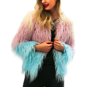 Women’s Gradient Faux Fur Coat – Warm Winter Streetwear Cardigan Jacket