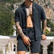 Men’s Two-Piece Summer Set – Short Sleeve Lapel Shirt & Shorts Streetwear Suit