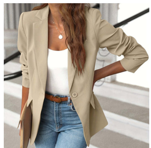 Women’s Casual Lapel Suit Jacket – Long Sleeve Button Blazer Top