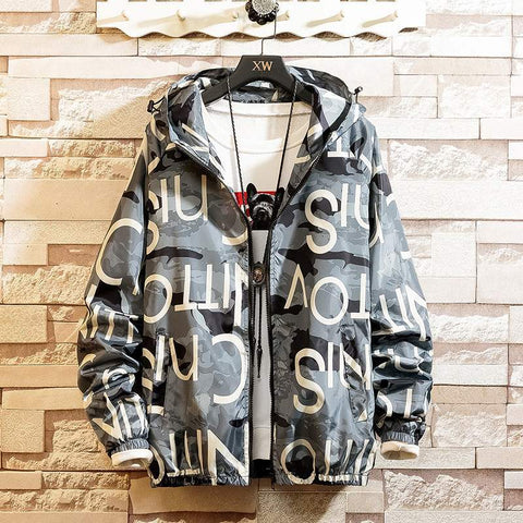 Men’s Casual Hooded Streetwear Coat – Printed Lightweight Jacket