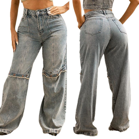 Women’s Y2K Baggy Wide-Leg Jeans – Vintage Washed Streetwear Denim Pants