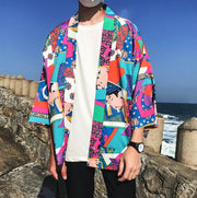 Men’s Japanese Kimono Jacket – Printed Streetwear Cardigan Coat