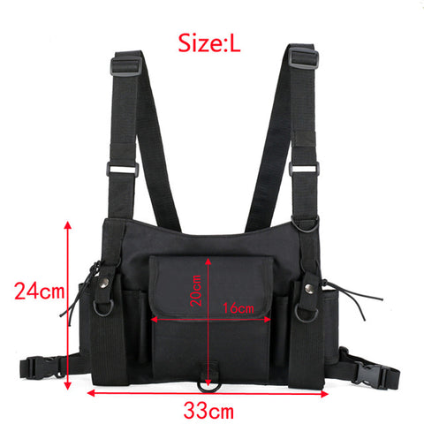 Unisex Black Streetwear Chest Rig Bag Vest Style Waist Pack