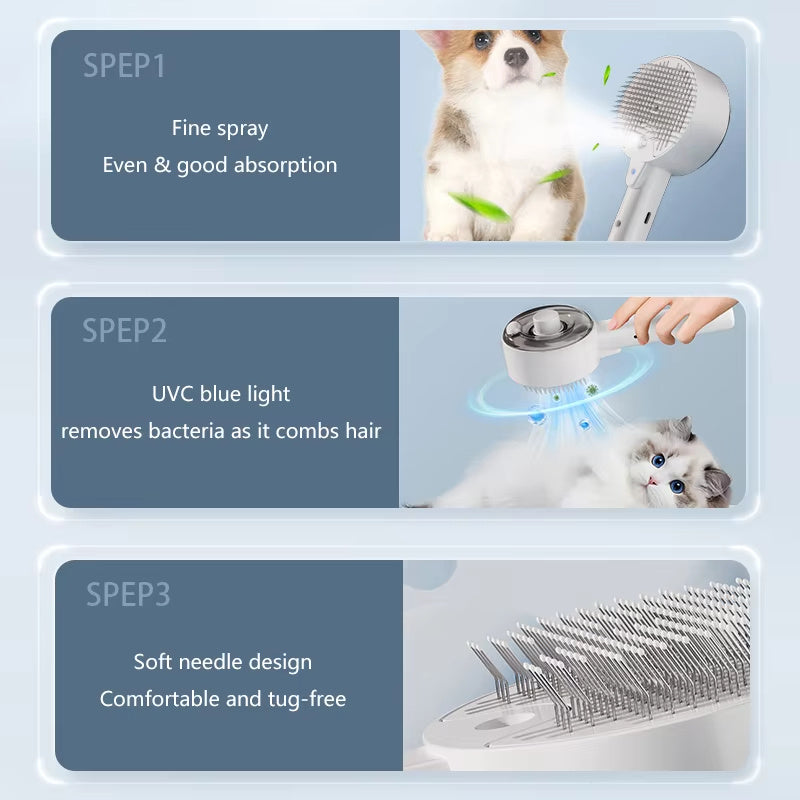 Steam. Detangle. Relax.
This 3-in-1 grooming brush gently detangles, massages, and hydrates your pet’s coat — for spa-level care at home. - Globentra