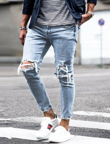 Men’s Ripped Skinny Jeans – Distressed Streetwear Denim Pants