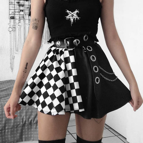 Women’s Gothic Plaid A-Line Mini Skirt – Harajuku Streetwear Skirt