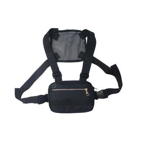 Unisex Black Streetwear Chest Rig Bag Vest Style Waist Pack