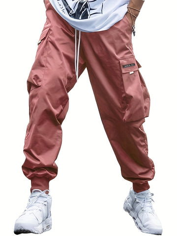 Men’s Multi-Pocket Cargo Pants – Hip-Hop Streetwear Drawstring Trousers