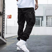 Men’s Multi-Pocket Cargo Pants – Hip-Hop Streetwear Drawstring Trousers