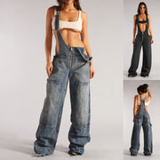 Women’s Y2K Denim Overalls – Loose Streetwear Jumpsuit with Zipper & Pockets