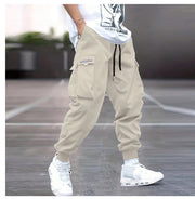 Men’s Multi-Pocket Cargo Pants – Hip-Hop Streetwear Drawstring Trousers