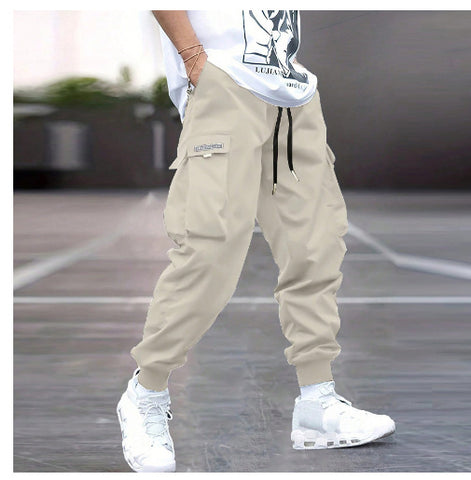 Men’s Multi-Pocket Cargo Pants – Hip-Hop Streetwear Drawstring Trousers