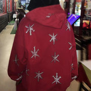 Rhinestone Star Zip Hoodie – Red & Black Streetwear Pullover