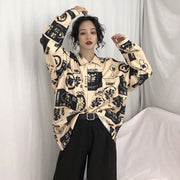 Oversized Streetwear Print Shirt – Vintage Jacket Style Top