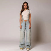 Women’s Y2K Denim Overalls – Loose Streetwear Jumpsuit with Zipper & Pockets