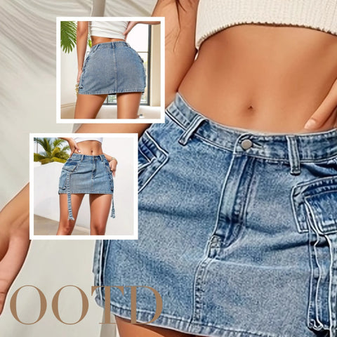 Women’s Y2K Denim Mini Skirt – Low Rise Vintage 90s Streetwear Club Skirt