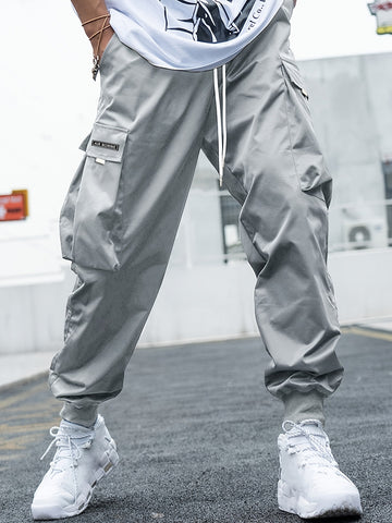 Men’s Multi-Pocket Cargo Pants – Hip-Hop Streetwear Drawstring Trousers