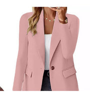 Women’s Casual Lapel Suit Jacket – Long Sleeve Button Blazer Top