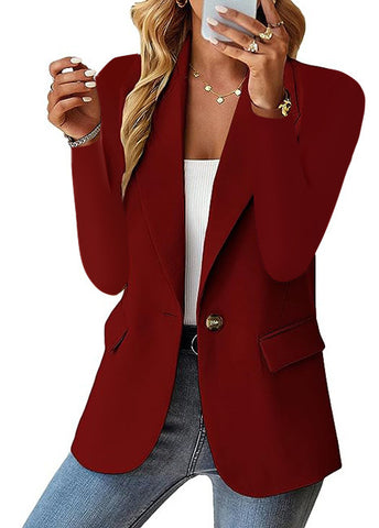 Women’s Casual Lapel Suit Jacket – Long Sleeve Button Blazer Top