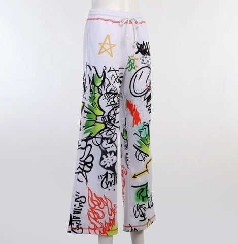 Women’s Spray Paint Wide-Leg Pants – Gothic High-Waist Streetwear Trousers