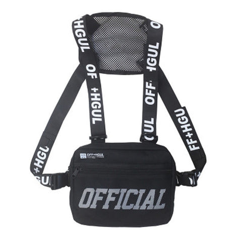 Unisex Black Streetwear Chest Rig Bag Vest Style Waist Pack