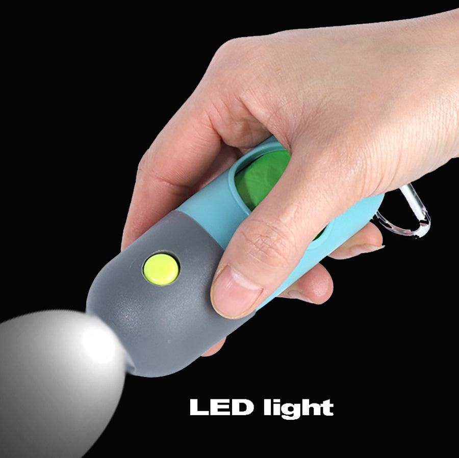 Convenient LED dog waste bag holder — with hook and refill bags. Perfect for late-night walks! - Globentra