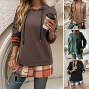 Women’s Vintage Oversized Hoodie – Y2K Plaid Patchwork Streetwear Sweatshirt
