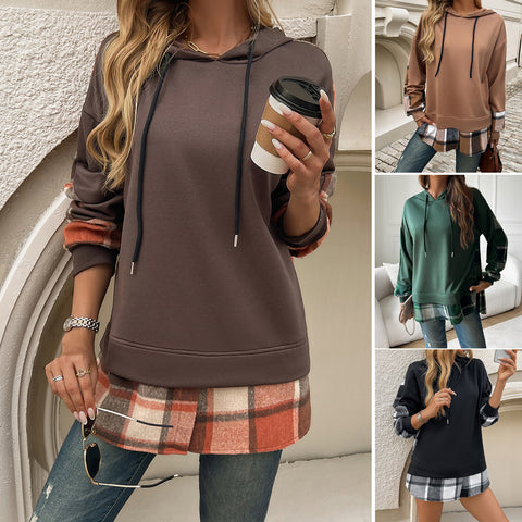 Women’s Vintage Oversized Hoodie – Y2K Plaid Patchwork Streetwear Sweatshirt