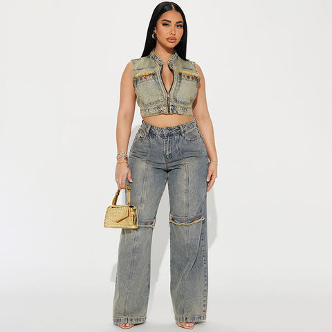 Women’s Y2K Baggy Wide-Leg Jeans – Vintage Washed Streetwear Denim Pants