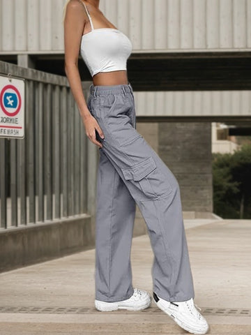 2025 Women’s High-Waisted Work Pants – Loose Wide-Leg Streetwear with 6 Pockets