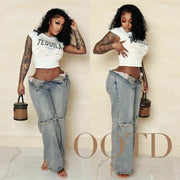 Women’s Y2K Baggy Wide-Leg Jeans – Vintage Washed Streetwear Denim Pants