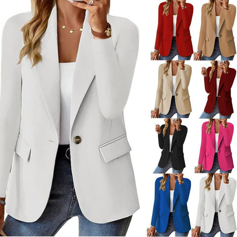 Women’s Casual Lapel Suit Jacket – Long Sleeve Button Blazer Top