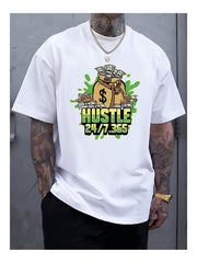 Men’s White Printed T-shirt – Loose Fit Casual Summer Streetwear Top