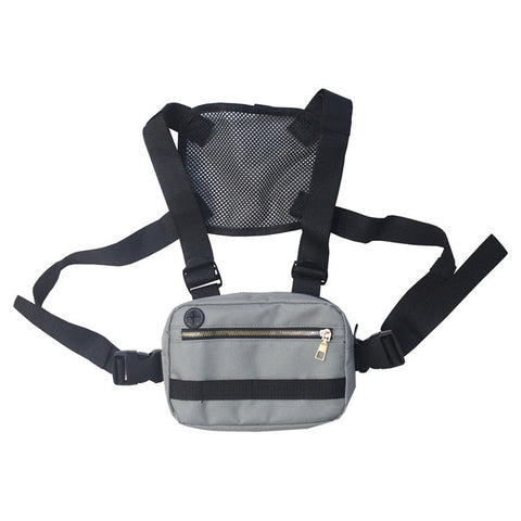 Unisex Black Streetwear Chest Rig Bag Vest Style Waist Pack