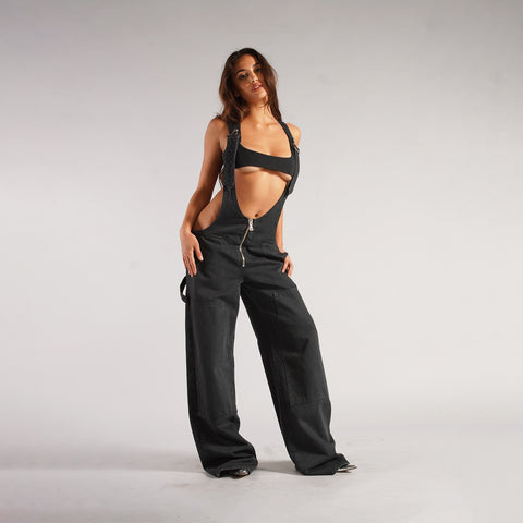 Women’s Y2K Denim Overalls – Loose Streetwear Jumpsuit with Zipper & Pockets