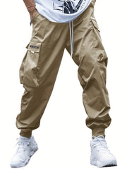 Men’s Multi-Pocket Cargo Pants – Hip-Hop Streetwear Drawstring Trousers