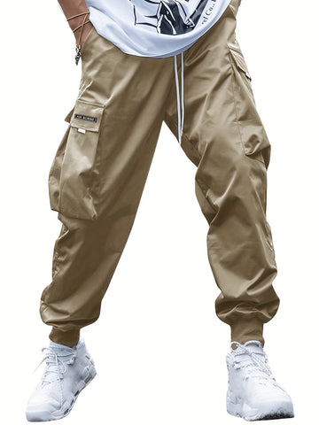 Men’s Multi-Pocket Cargo Pants – Hip-Hop Streetwear Drawstring Trousers
