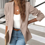 Women’s Casual Lapel Suit Jacket – Long Sleeve Button Blazer Top
