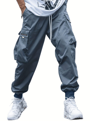 Men’s Multi-Pocket Cargo Pants – Hip-Hop Streetwear Drawstring Trousers