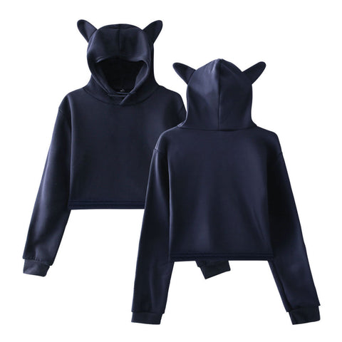 Women’s Cropped Hoodie – Streetwear Pullover Sweatshirt Long Sleeve Spring Top