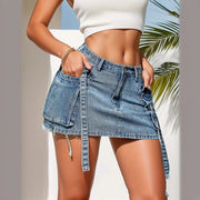 Women’s Y2K Denim Mini Skirt – Low Rise Vintage 90s Streetwear Club Skirt